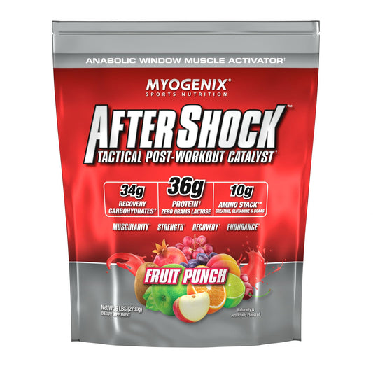 Myogenix Aftershock fruit punch tub for post-workout protein fueling