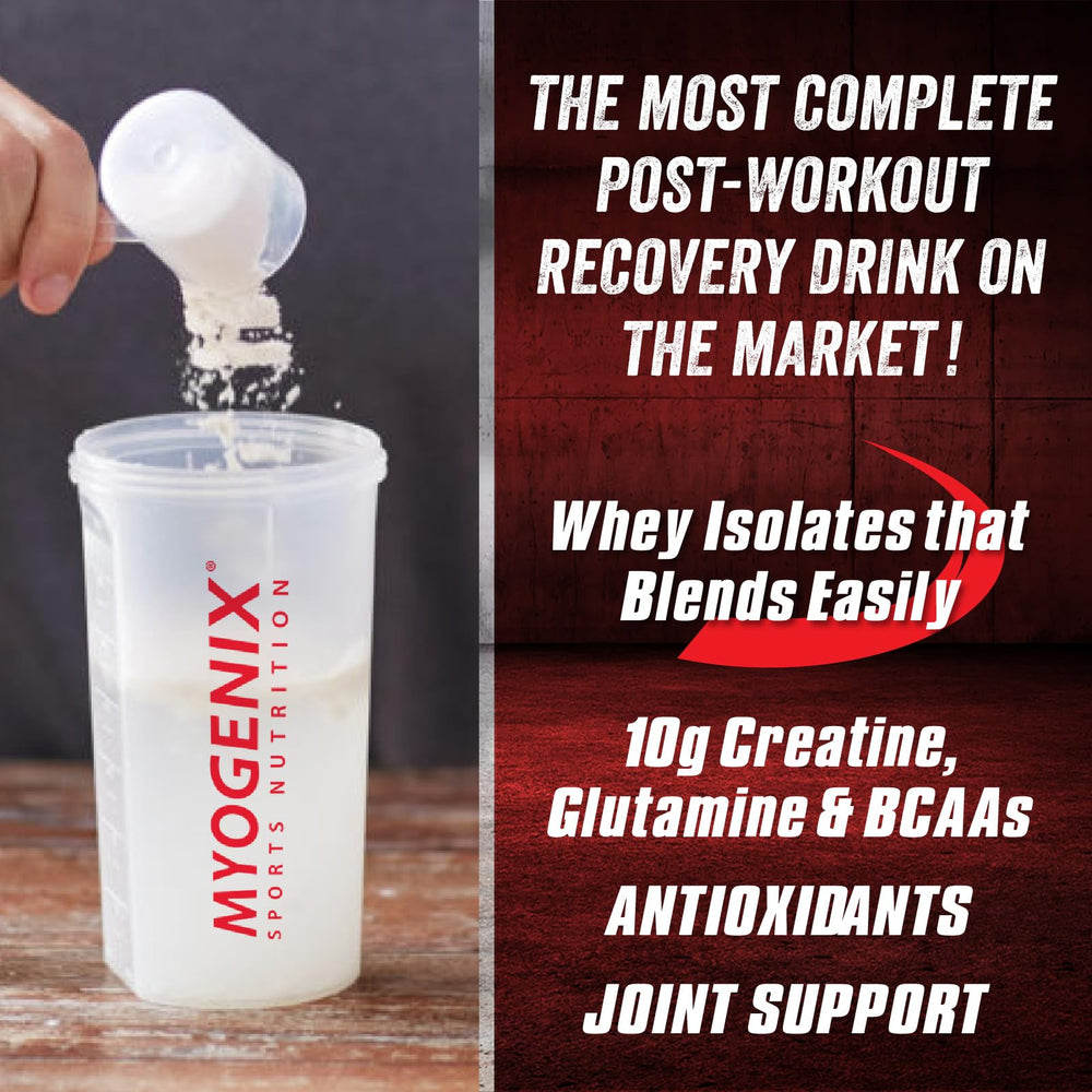Myogenix Aftershock 6 lb packaging displayed with other supplements.
