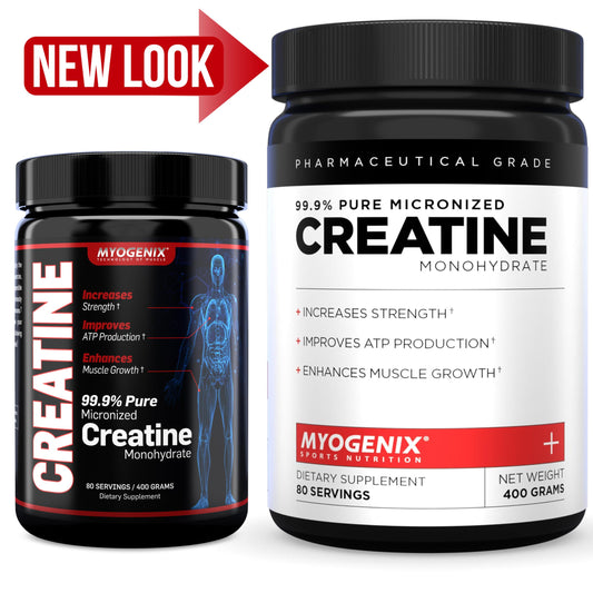 Myogenix Creatine Monohydrate scoop with powder ready to mix into shakes