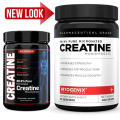 Myogenix Creatine Monohydrate scoop with powder ready to mix into shakes