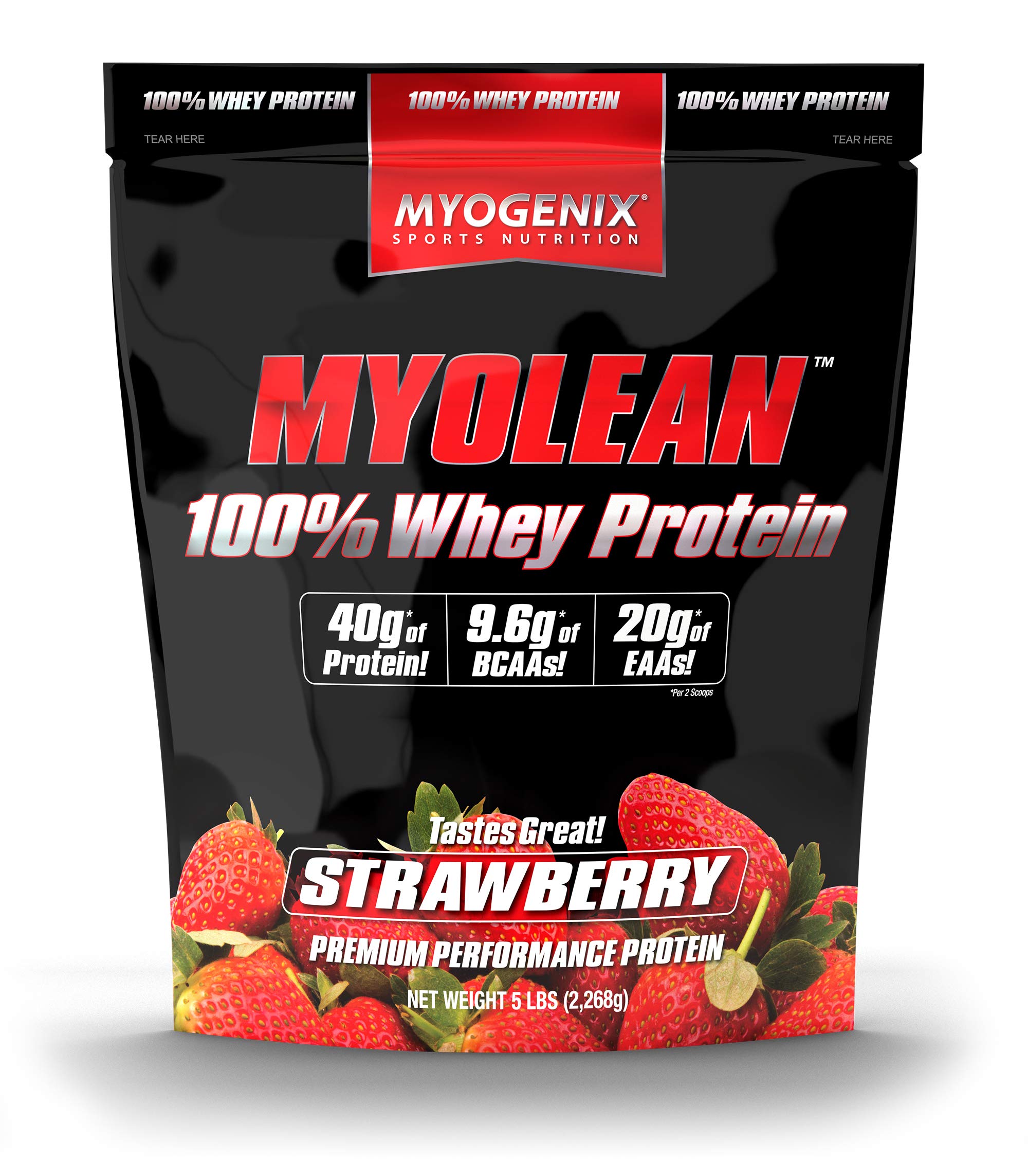 Myogenix Myolean strawberry protein powder bag for quick, high-protein shakes