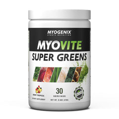 USA-grown badge on Myogenix MyoVite Super Greens packaging.