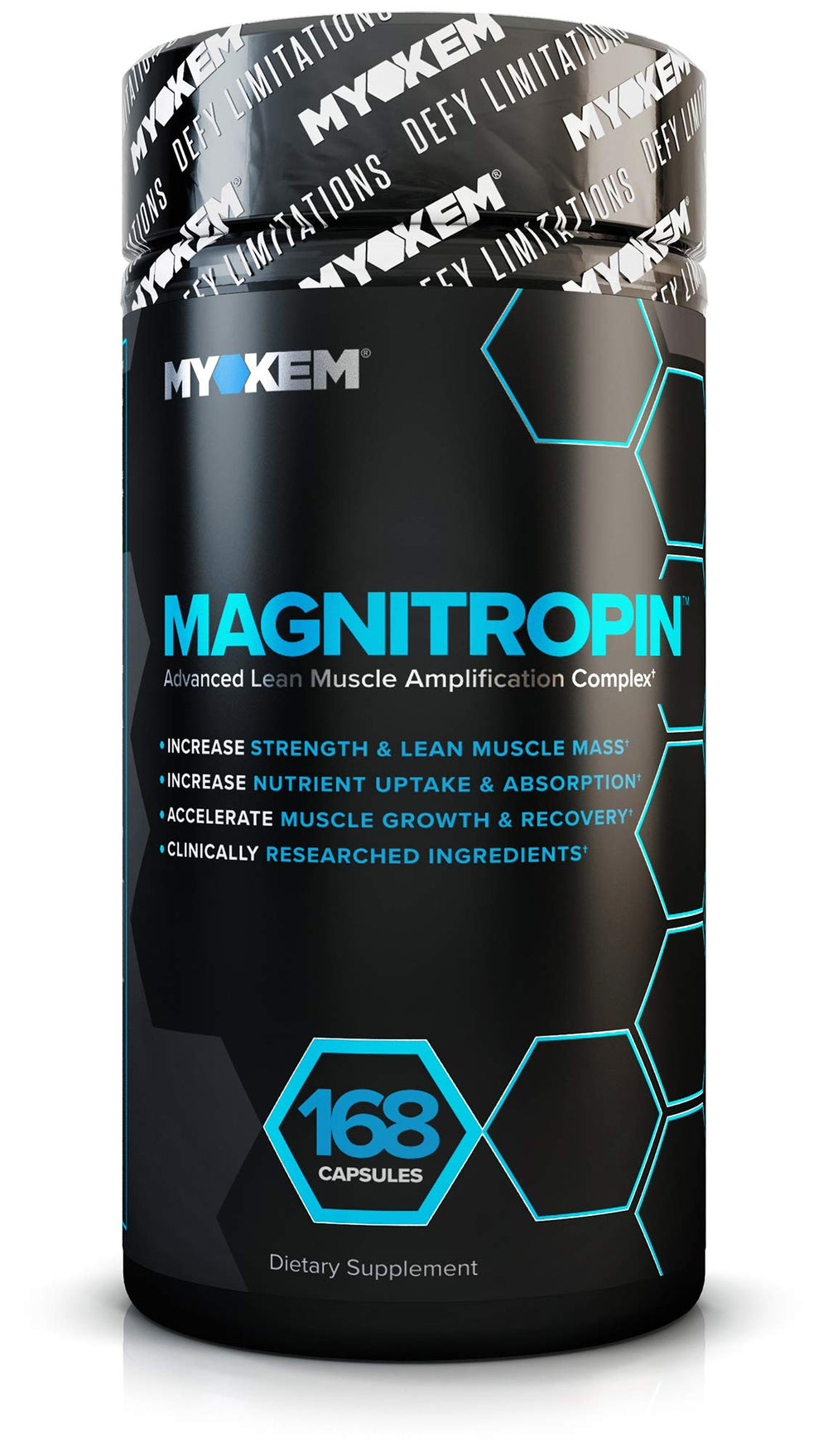 Myokem Magnitropin bottle closeup highlighting lean muscle support