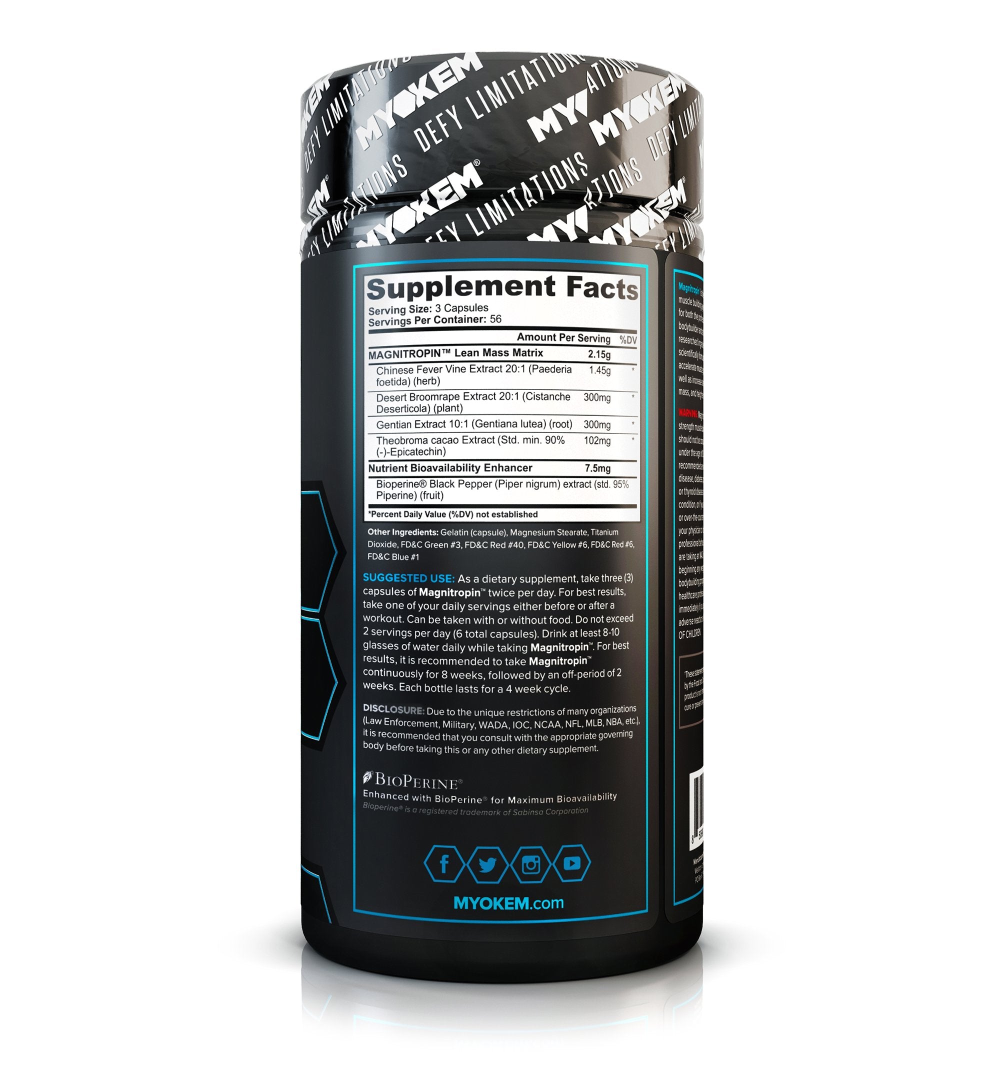 Myokem Magnitropin packaging with fitness imagery and branding