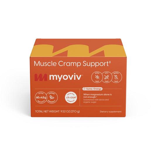 MYOVIV orange packets front view for quick cramp relief