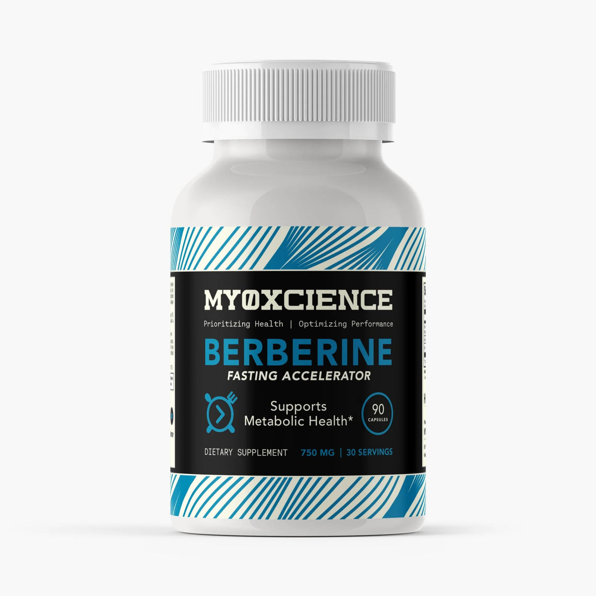 MYOXCIENCE Berberine Fasting Accelerator bottle showing pure berberine HCl for mindful fasting