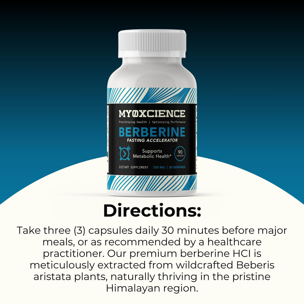 Glossy surface of MYOXCIENCE Berberine Fasting Accelerator packaging conveying purity
