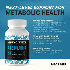 MYOXCIENCE Berberine Fasting Accelerator ingredient panel with HIMABERB, ALA and Biotin