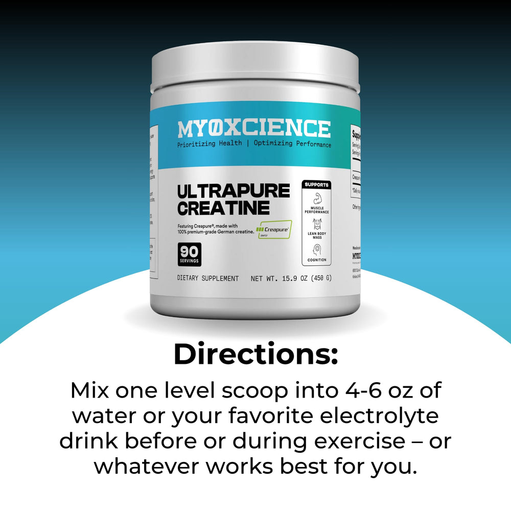 MYOXCIENCE Creapure Creatine jar packaging with tamper seal visible