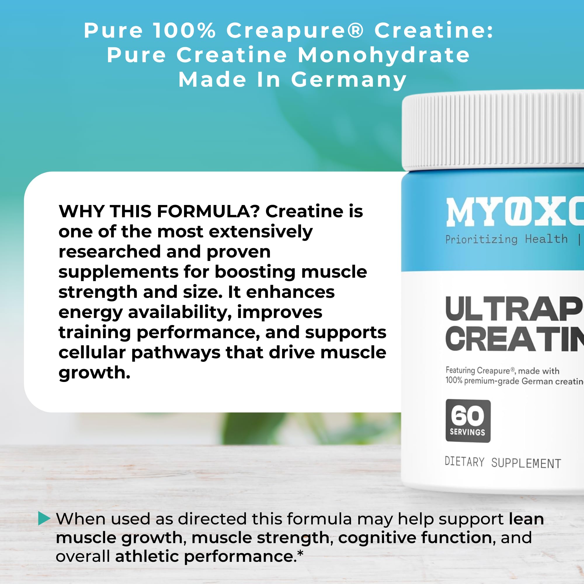 Shaker cup with MYOXCIENCE Creapure Creatine Monohydrate ready to mix for training.