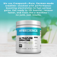 MYOXCIENCE Creapure Creatine powder close-up highlighting purity