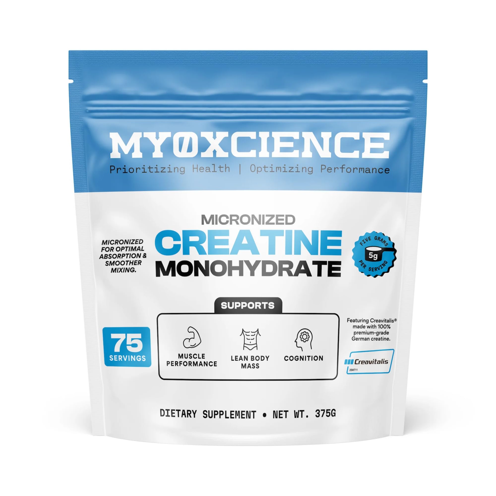 MYOXCIENCE Creavitalis Creatine powder in a jar for clean performance support.