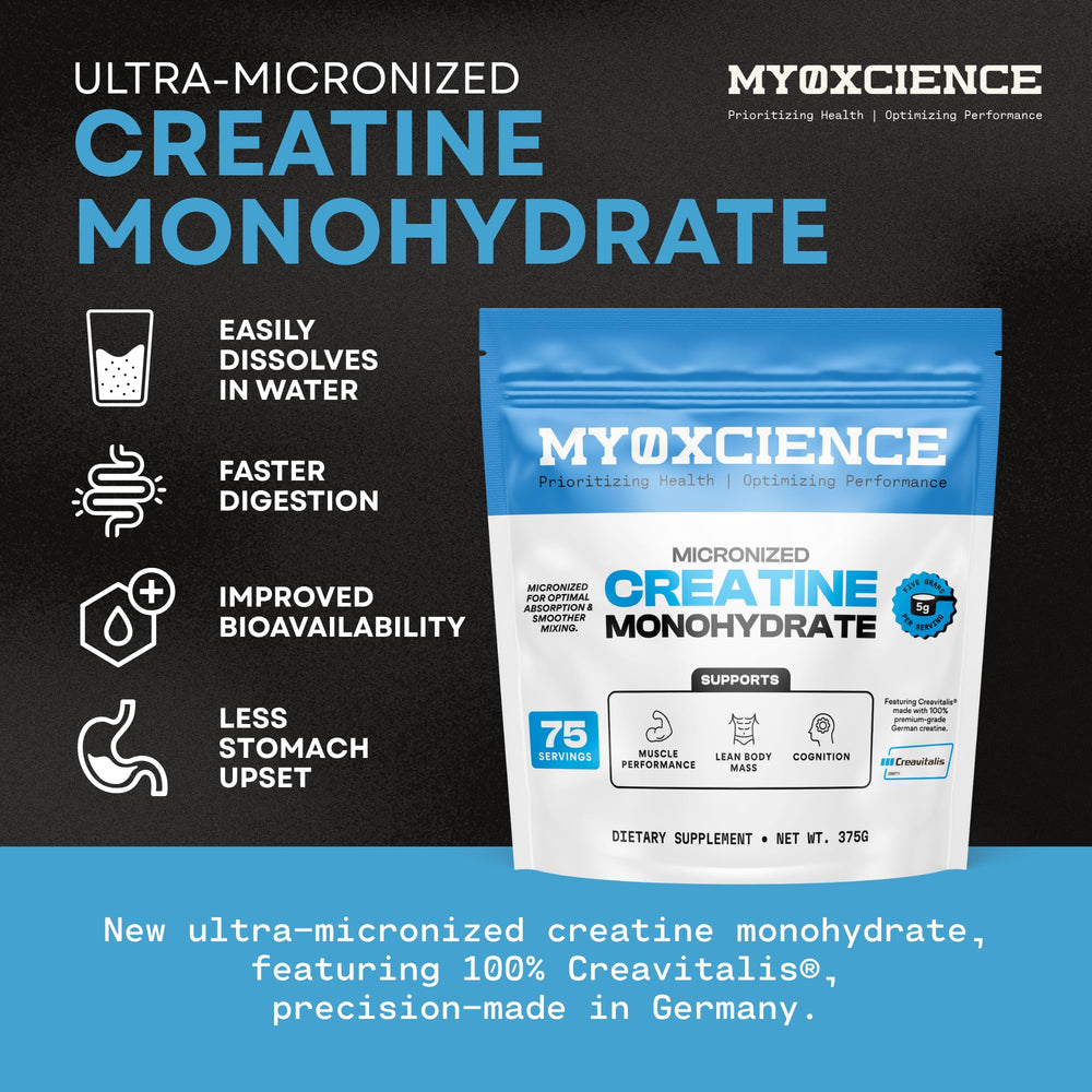 MYOXCIENCE Creavitalis micronized creatine dissolving quickly for smoother hydration.