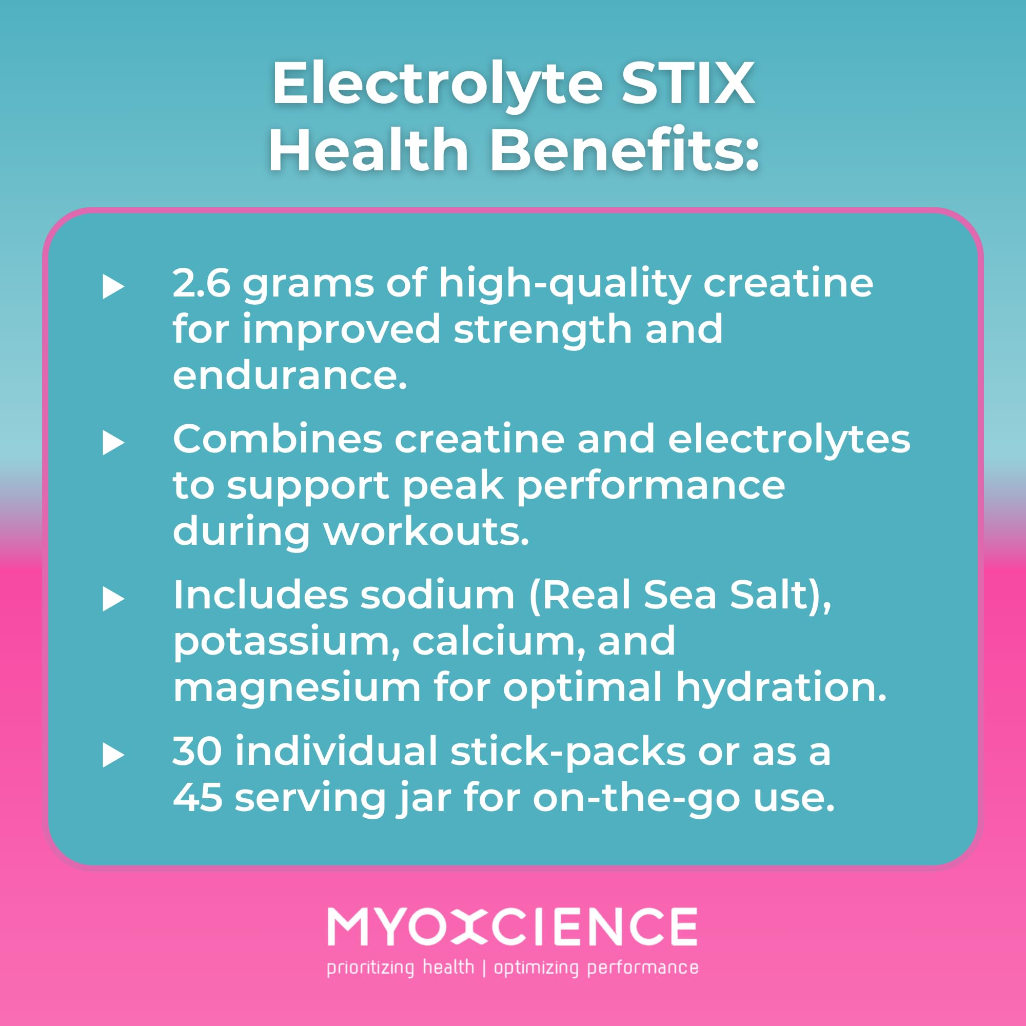 MYOXCIENCE Electrolyte STIX ingredient label highlighting Real Salt and minerals.