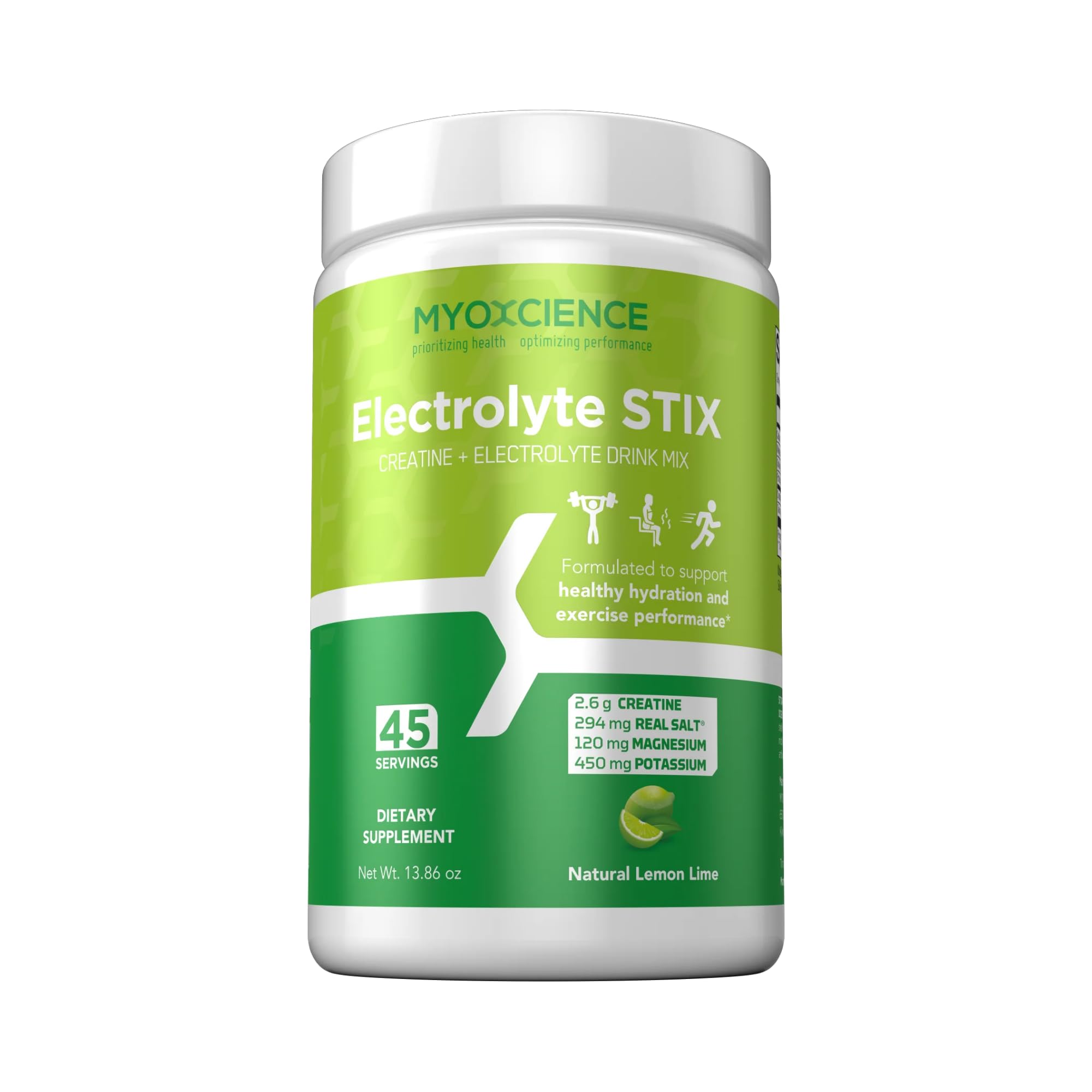 MYOXCIENCE Electrolyte STIX jar closeup highlighting minerals for balanced hydration.