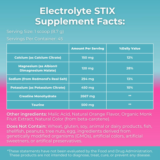 Close-up of MYOXCIENCE Electrolyte STIX label highlighting Real Salt and minerals
