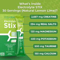 MYOXCIENCE Electrolyte STIX label close-up highlights real salt and electrolyte blend.