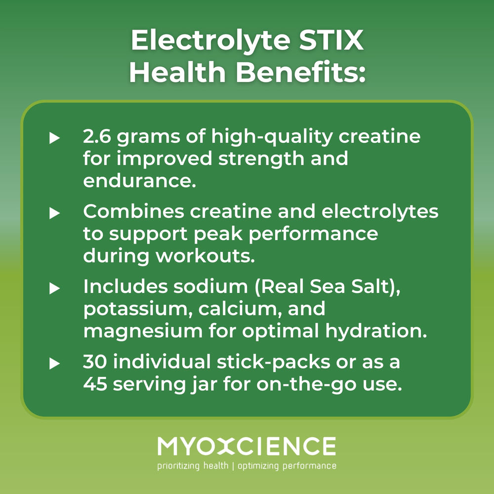 MYOXCIENCE Electrolyte STIX sticks-open-pack ready-to-use hydration during cardio.