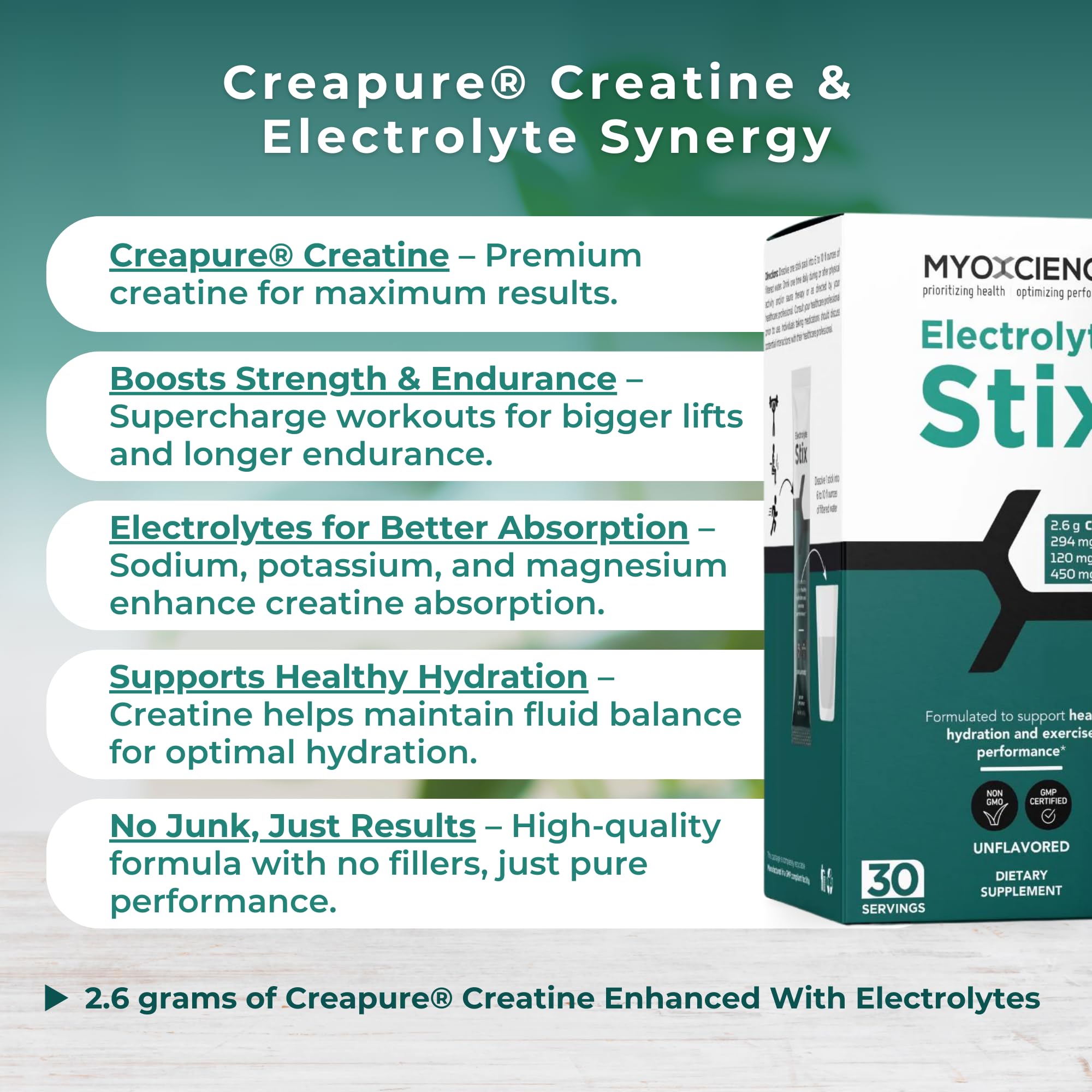Prepared MYOXCIENCE Electrolyte STIX drink in a glass.