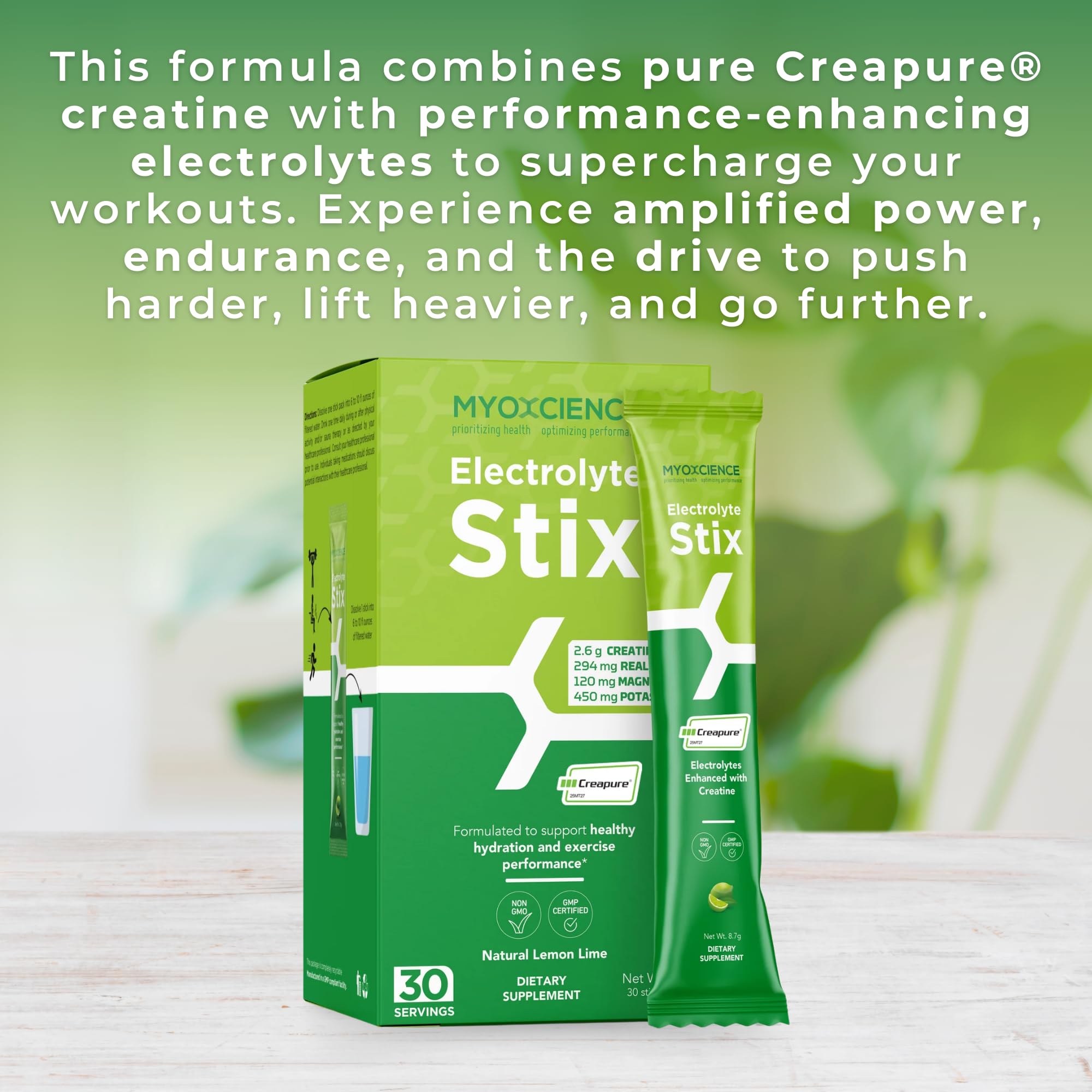 MYOXCIENCE Electrolyte STIX stick-pack ready for sports and convenient hydration.