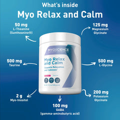 MYOXCIENCE Myo Relax berry flavor badge suggests pleasant taste.