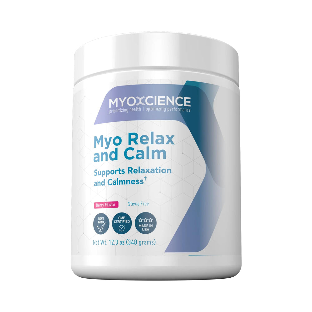 MYOXCIENCE Myo Relax & Calm bottle and label signaling trusted daily wellness.