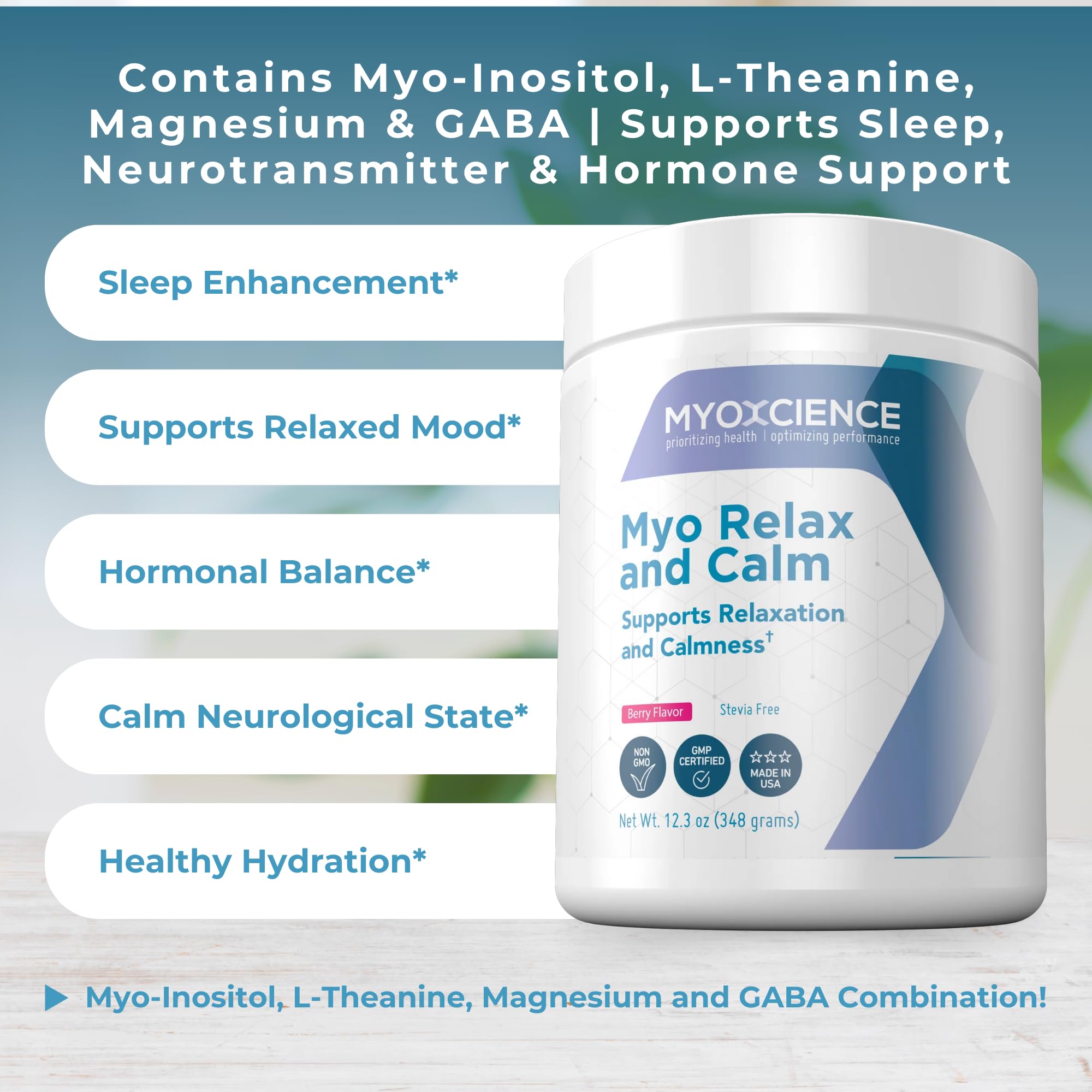 MYOXCIENCE Myo Relax ingredients list highlights key nutrients.