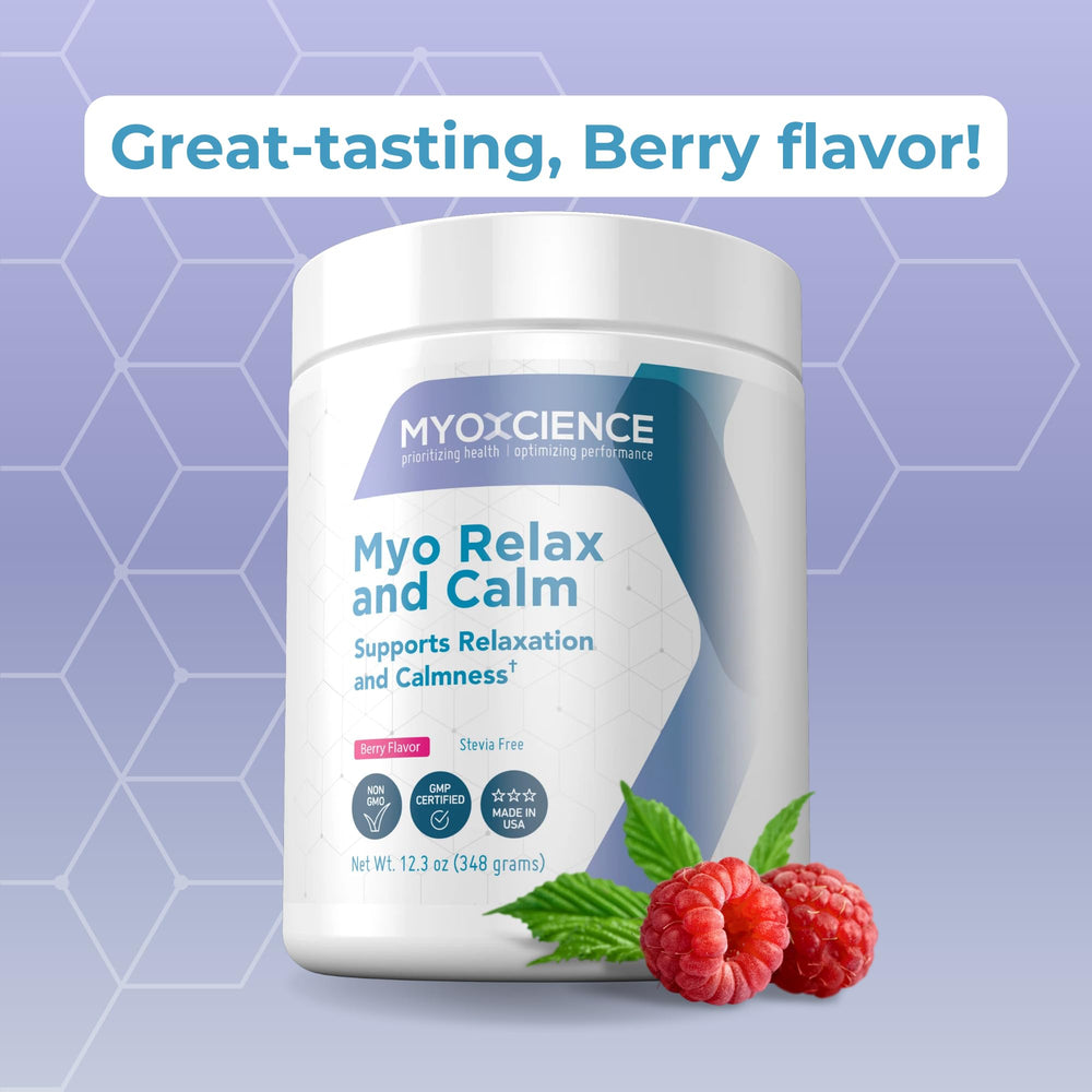 Side view of MYOXCIENCE Myo Relax bottle for travel-friendly use.