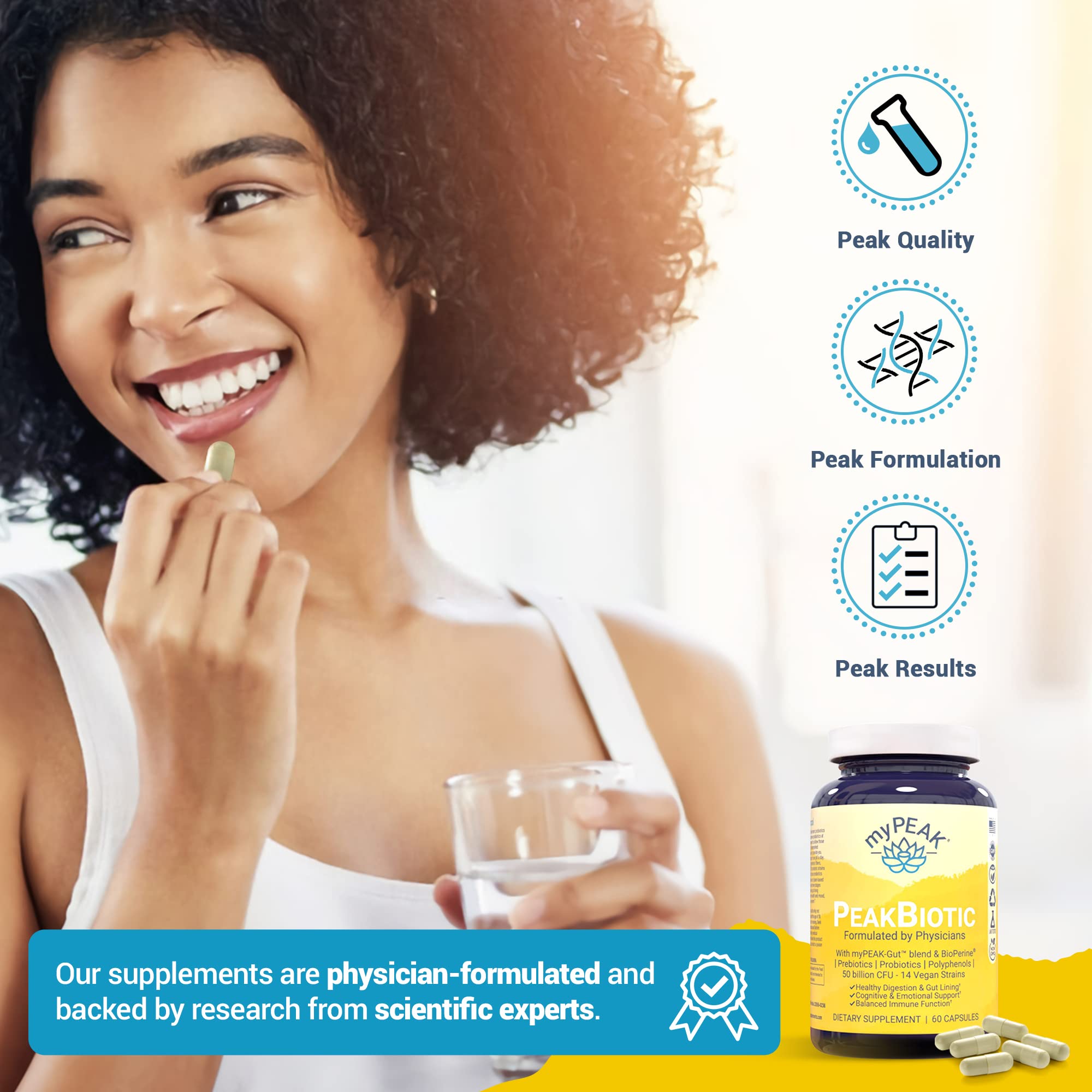 Two-month supply packaging claim for PeakBiotic.