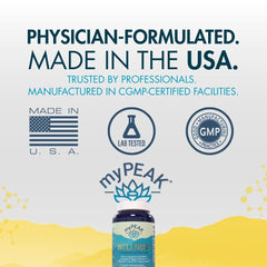 Vegan PeakBiotic capsules on a clean kitchen counter.