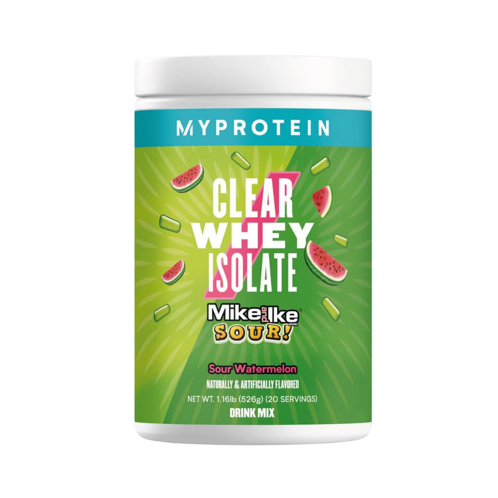 Myprotein Clear Whey Isolate bottle showing a refreshing 20 g protein serving