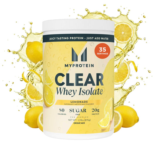 Myprotein Clear Whey Isolate Lemonade scoop ready for a refreshing protein boost