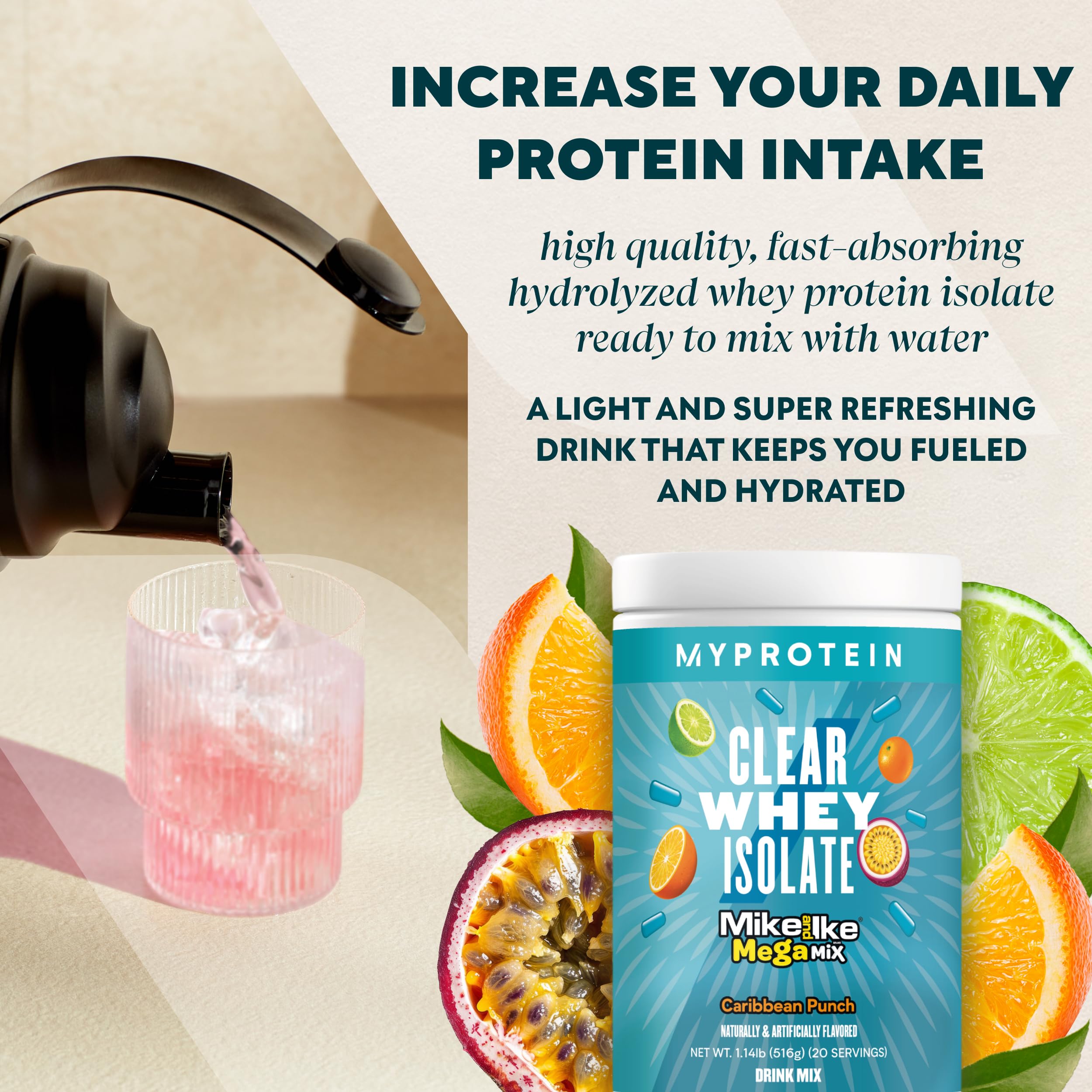 Myprotein Clear Whey Isolate shaker with mix shows easy prep.