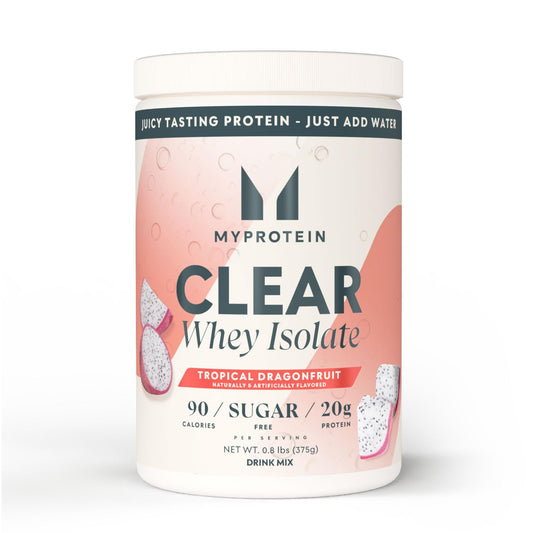 Myprotein Clear Whey Isolate tropical dragonfruit tub for a high-protein shake