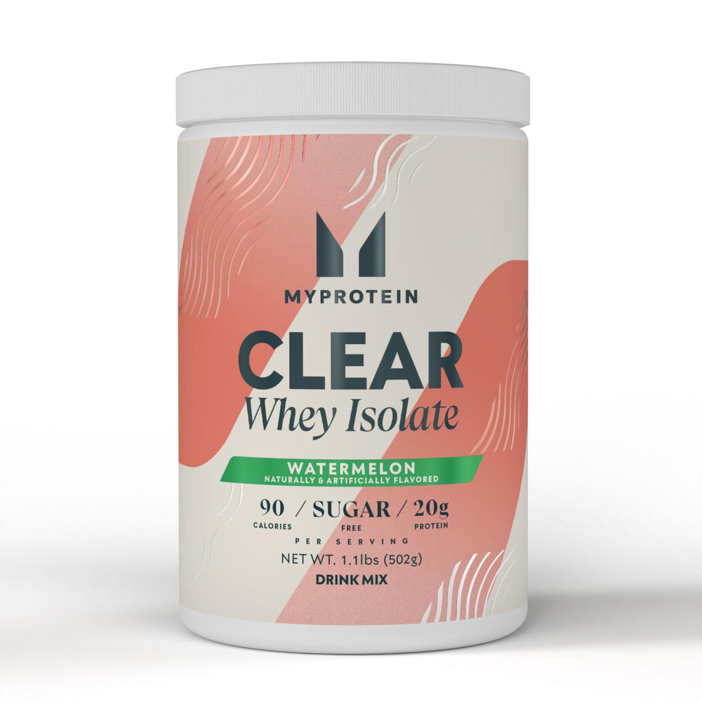 Myprotein Clear Whey Isolate Watermelon: refreshing protein drink for post-workout recovery.