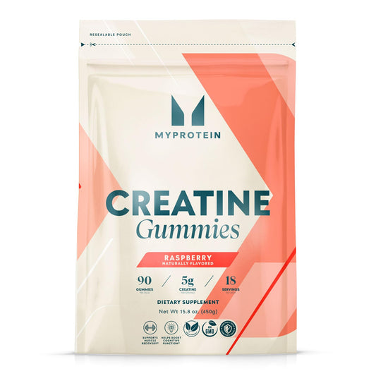 Myprotein Creatine Gummies Raspberry bottle front view for strength support