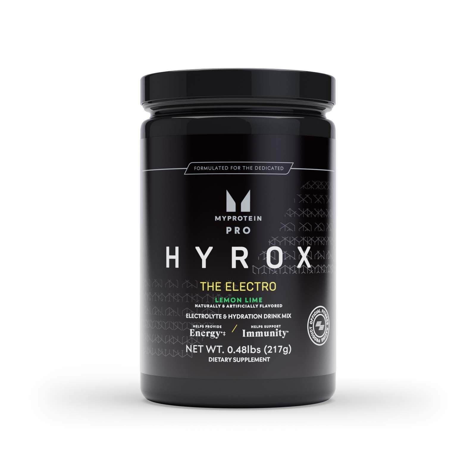 Myprotein HYROX Electro bottle pour showing quick electrolyte replenishment for workouts.