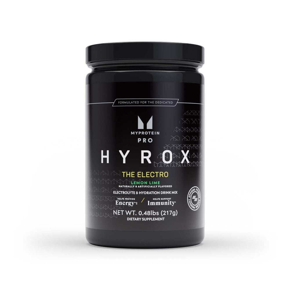 Myprotein HYROX Electro bottle pour showing quick electrolyte replenishment for workouts.