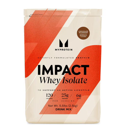 Myprotein Impact Whey Isolate bottle front view supports muscle recovery.