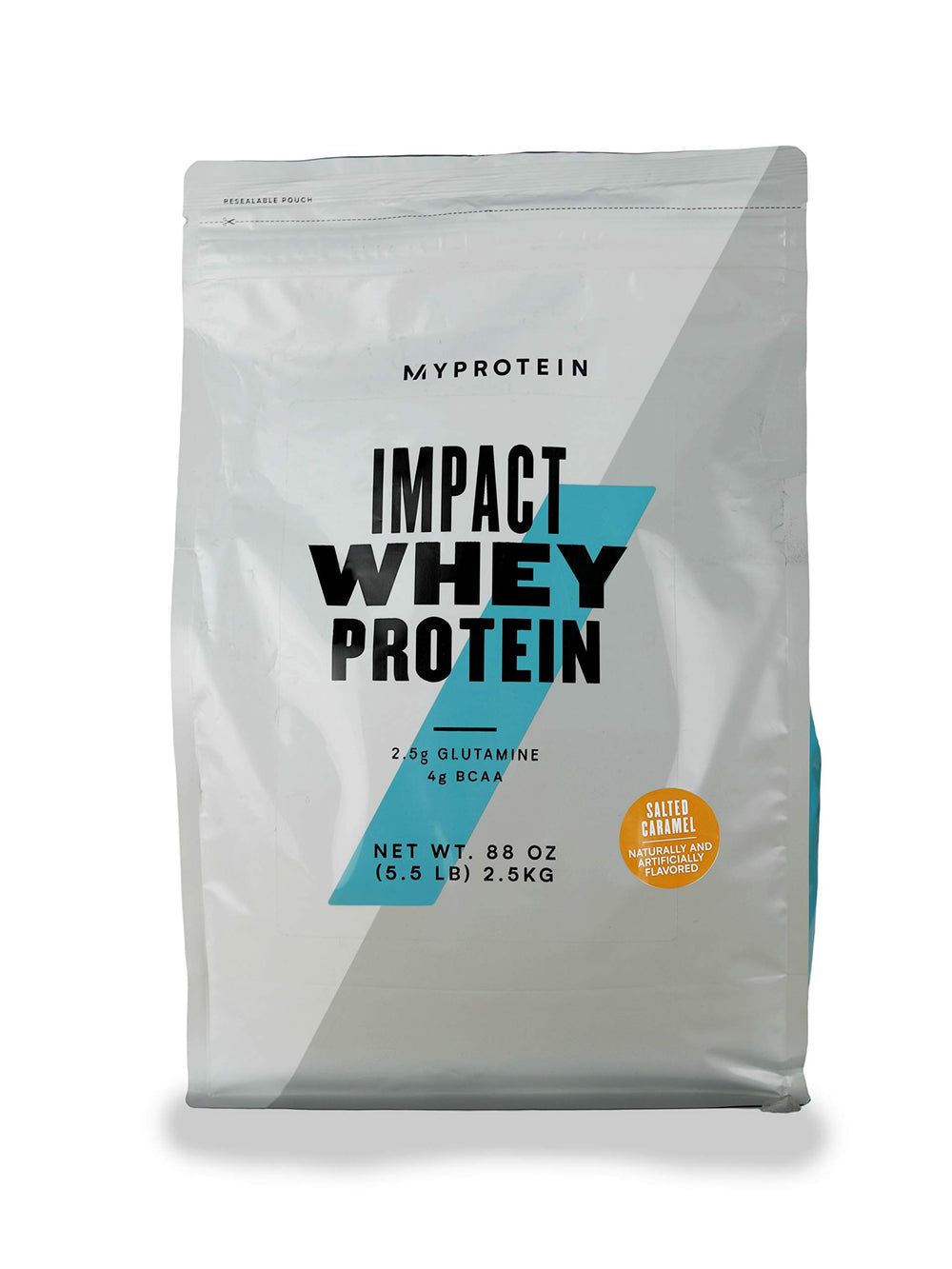 Myprotein Impact Whey Salted Caramel tub offers daily protein for post-workout recovery.