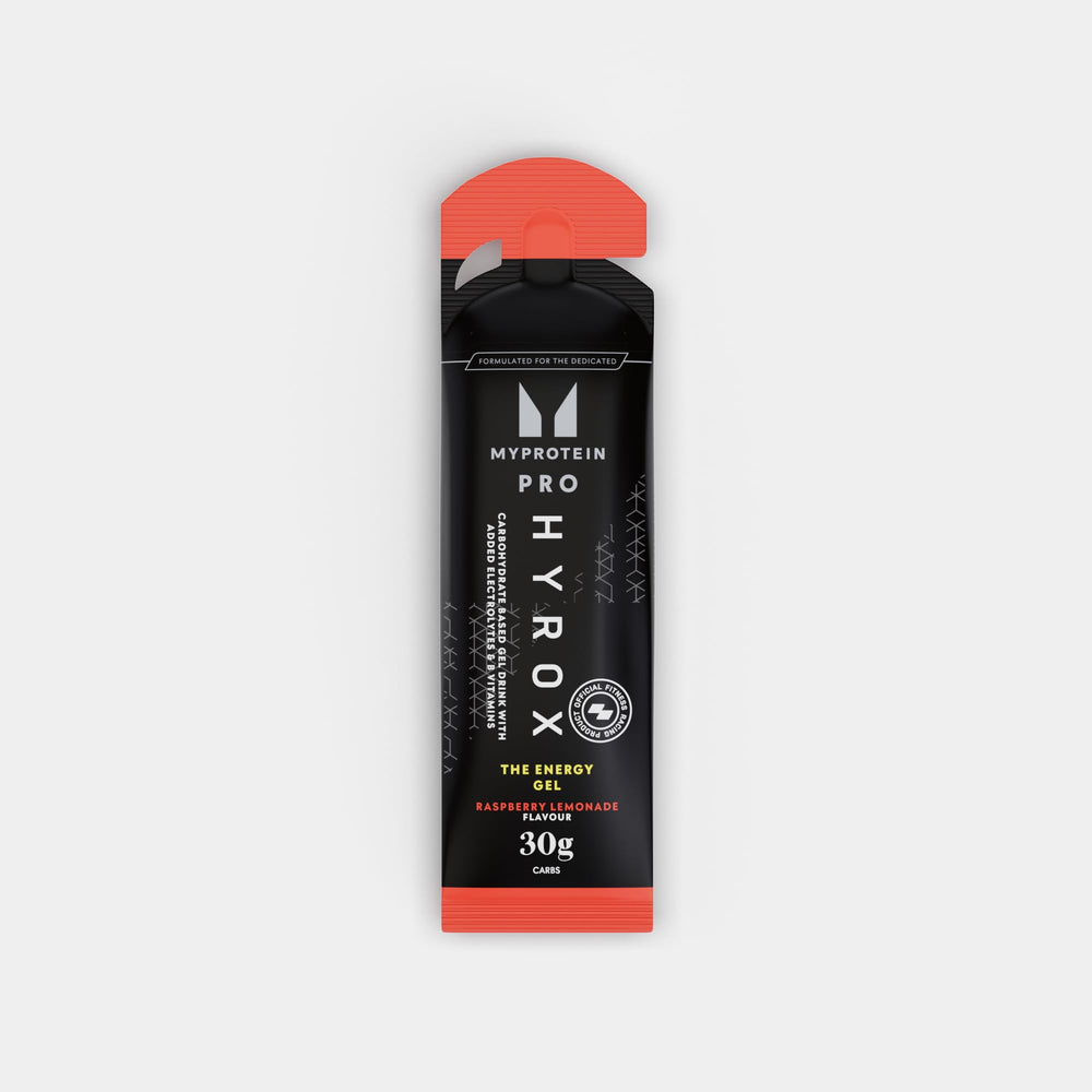 Myprotein Pro X HYROX Energy Gel sachet-open ready to grab during workouts.