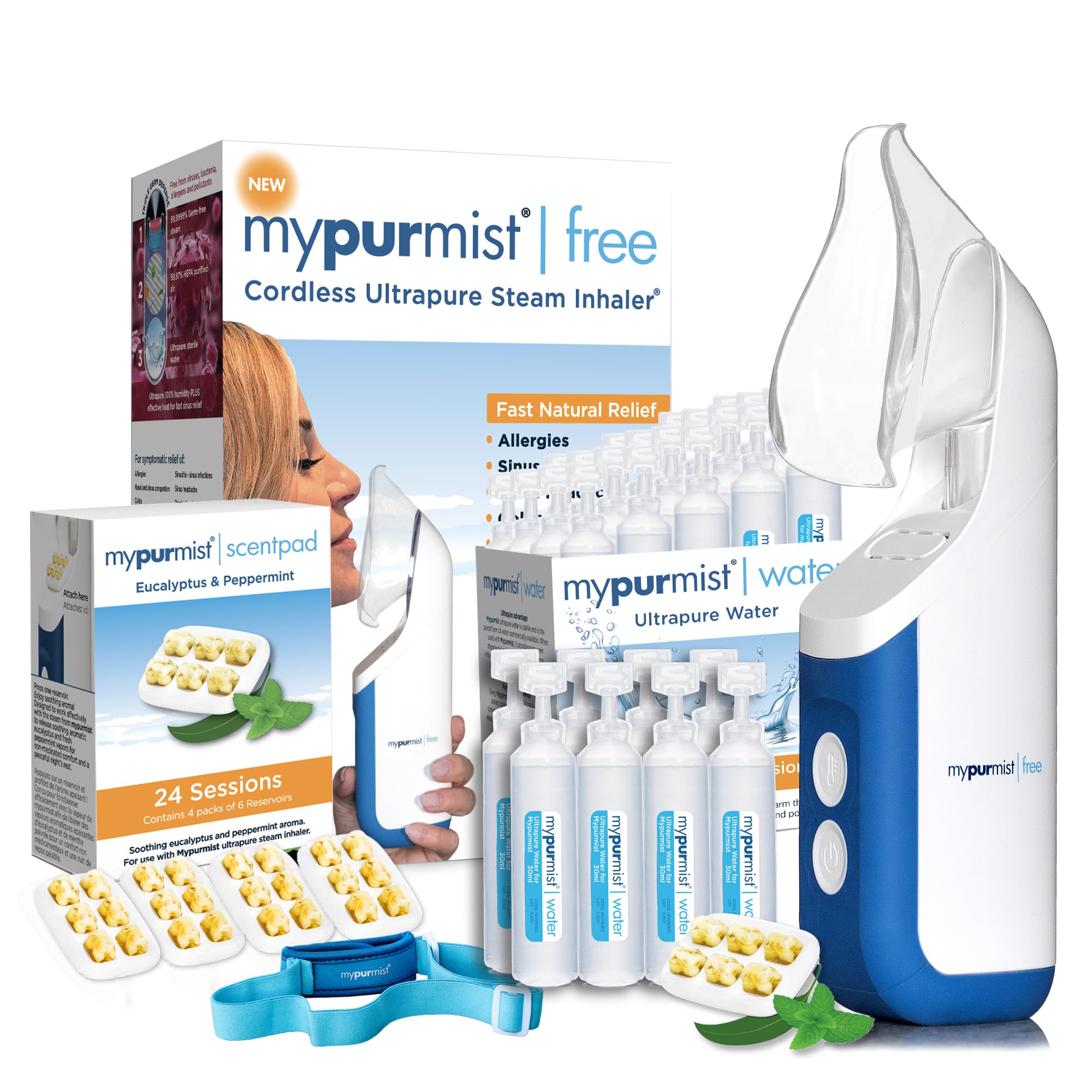 Mypurmist Free cordless steam inhaler front view for quick, portable therapy