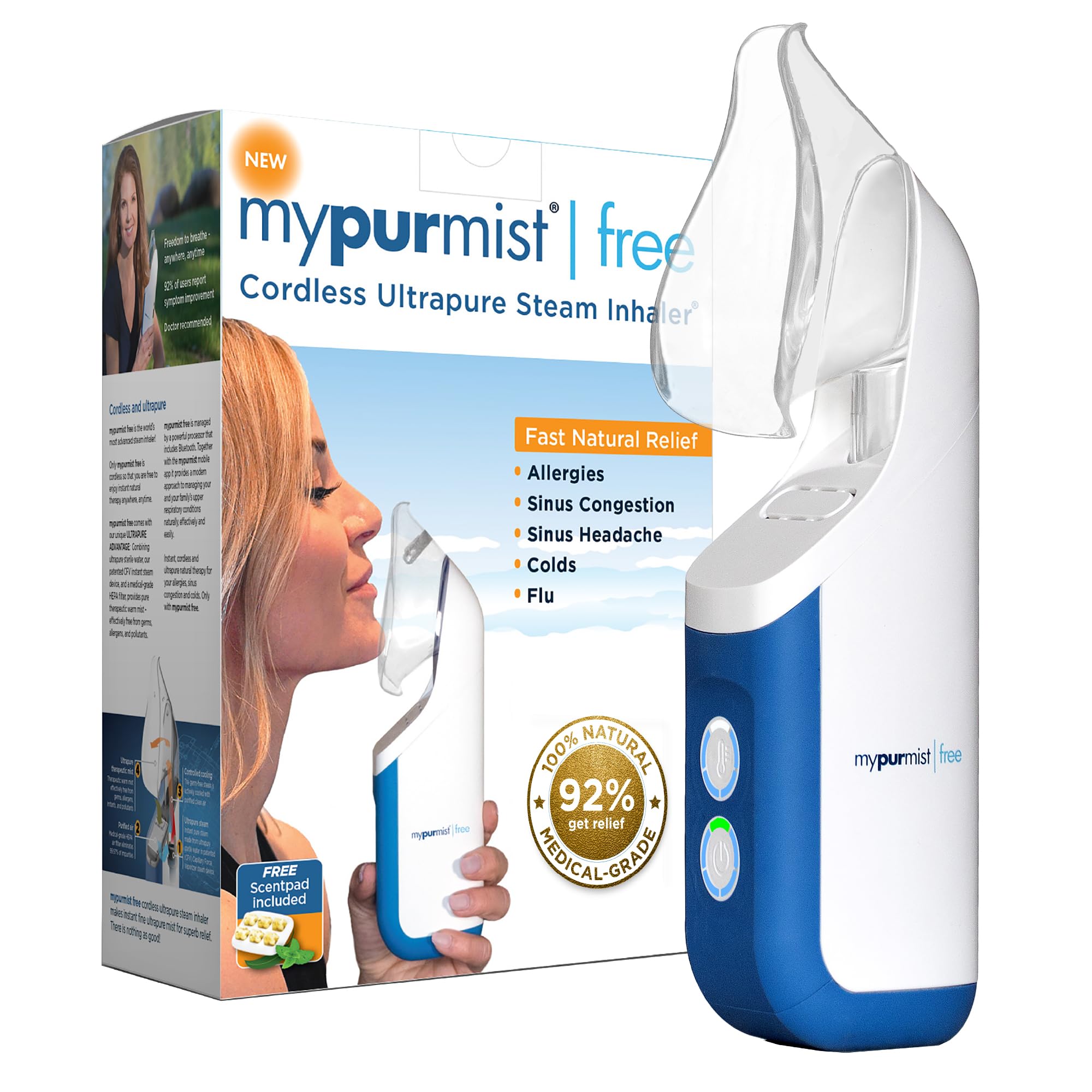 Mypurmist Free cordless inhaler front view for portable nasal care.