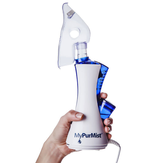 Mypurmist New Classic vaporizer in compact home-use setup for quick relief