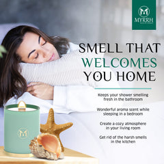 Myrrh Bliss Ocean Breeze candle room-scent in living area.