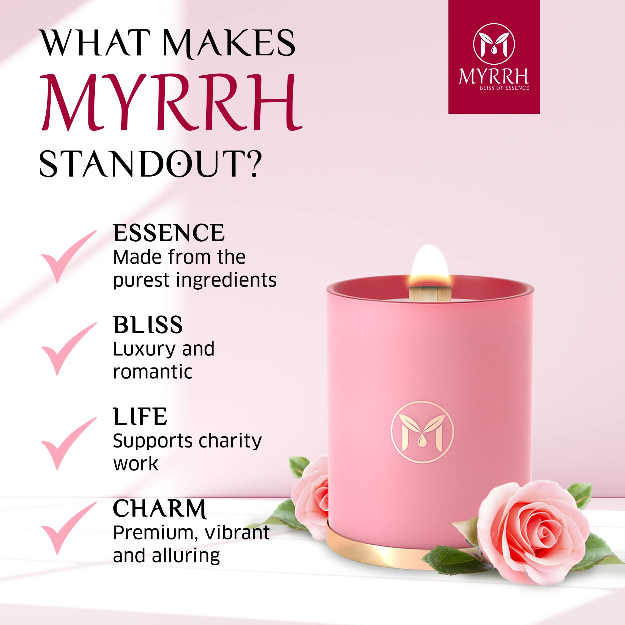 MyrrhUSA Rose Candle in bathroom for spa-like calm