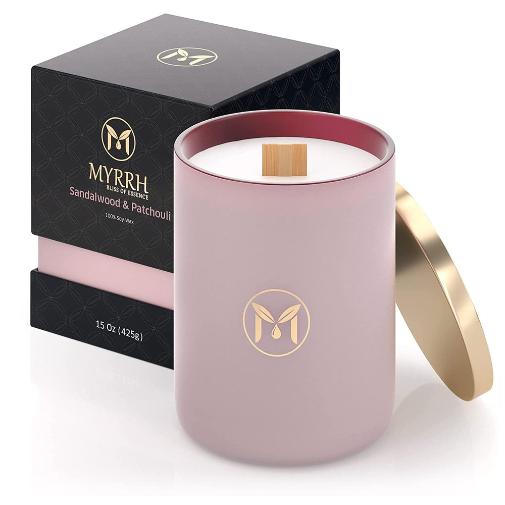 MyrrhUSA candle natural soy wax closeup for clean burning experience.