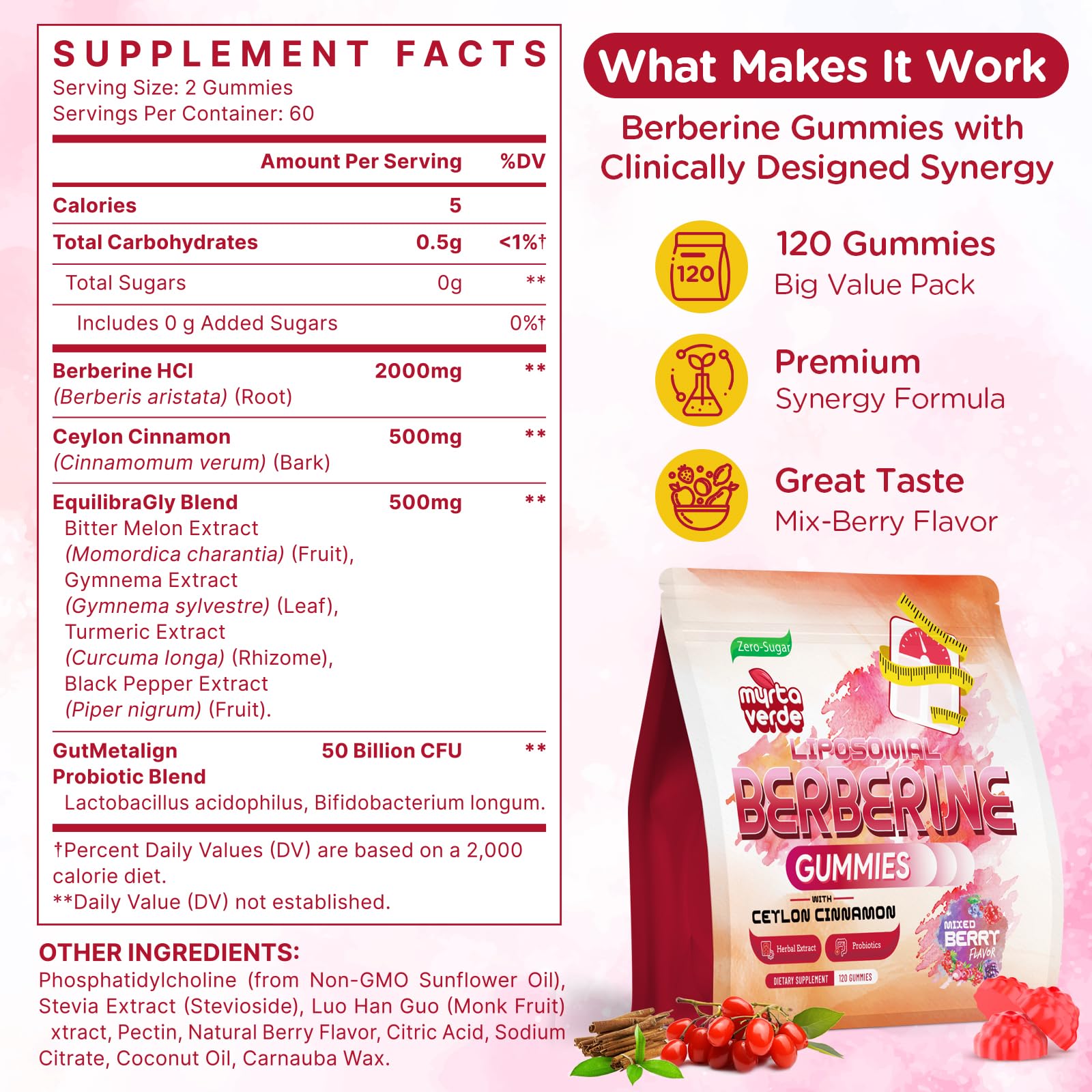 Myrtaverde berberine mix-berry gummies visual invites daily use.