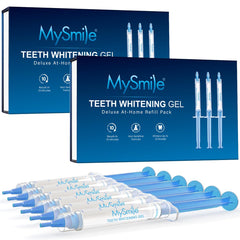 MySmile refill pack with six 3ml whitening gel tubes for home use.
