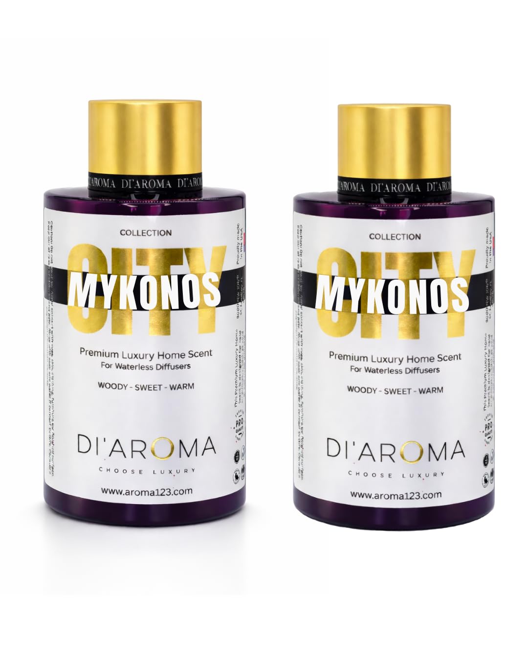 Mystic Romance Di'Aroma Mykonos bottle 120ml, elegant fragrance for tranquil rooms.